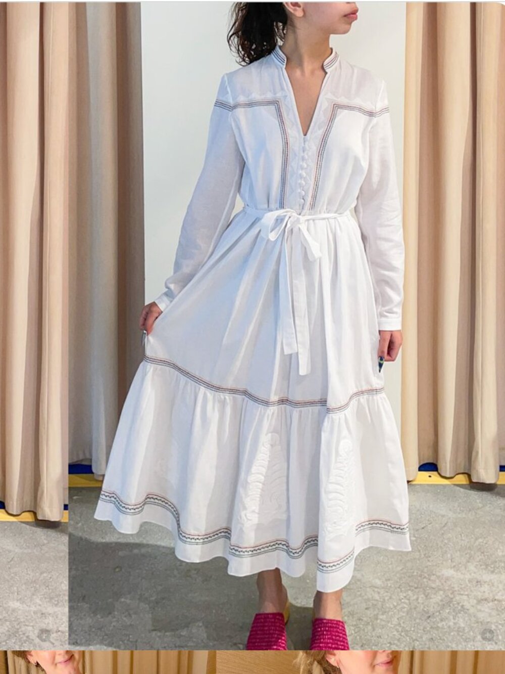 Saloni V-Neck Midi Length Dress White | Size: M | US6, UK10 - Picture 3 of 7